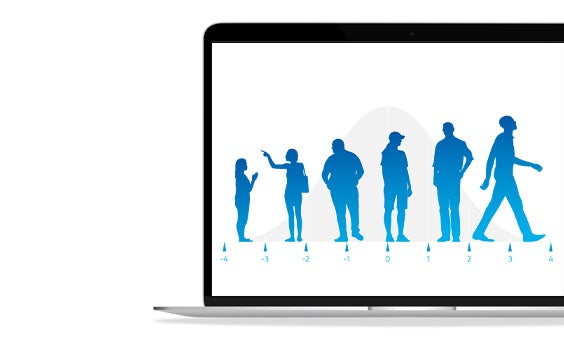 A series of side profiles of different sized people are shown in a horizontal graph in ascending order from left to right.