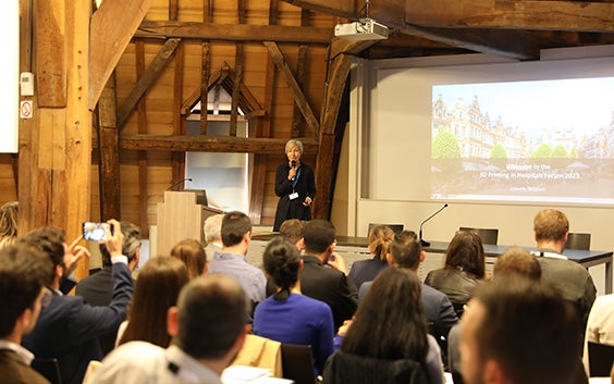 Materialise's Medical VP Brigitte de Vet speaking at the 3D Printing in Hospitals Forum 2023