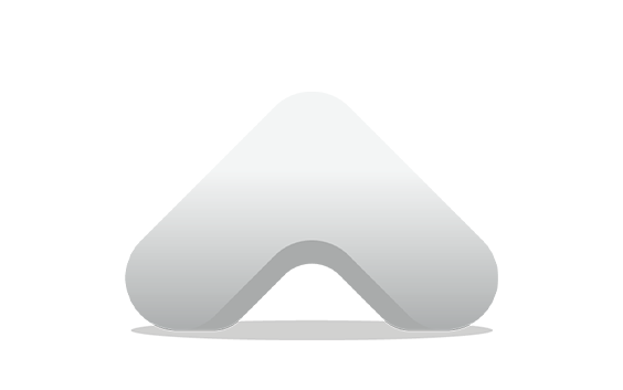 A three-dimensional rounded triangular arrow shape with smooth edges and a hollow center, shaded in a light-to-dark gray gradient.