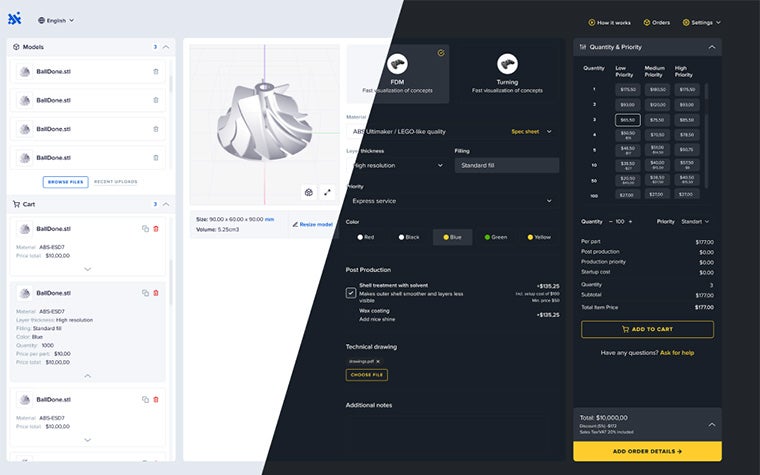 DigiFabster注文プラットフォームのスクリーンショット