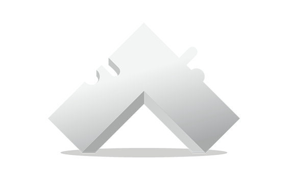 A three-dimensional angular shape resembling an upward-pointing arrow, composed of two interlocking puzzle piece segments.