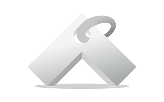 A three-dimensional angular shape resembling an upward-pointing arrow with a curved hook-like element emerging from a circular hole near the top.