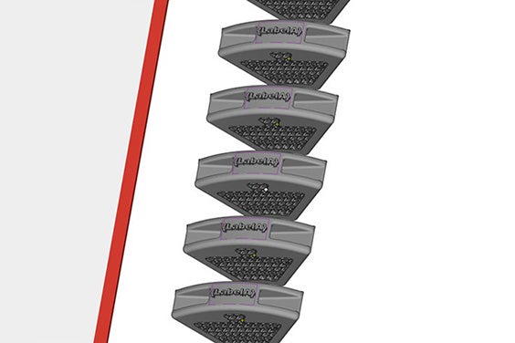 Multiple parts with the same geometry lined up in build preparation software, labeled from 123 to 132