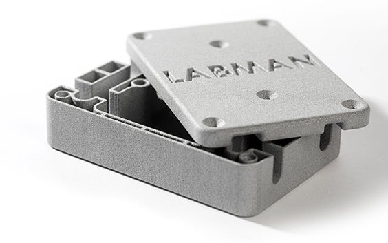 Box 3D printed in PA-AF with "LABMAN" etched into the lid