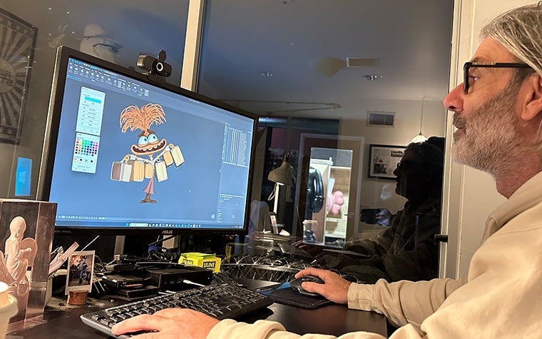 Jason Lopes editing a 3D model of Anxiety from Inside Out 2 with Magics 28