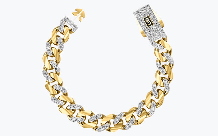 ダブルクリック・ロック・システムを採用したソザーのモナコ・チェーン。イエローゴールドとホワイトゴールド製。