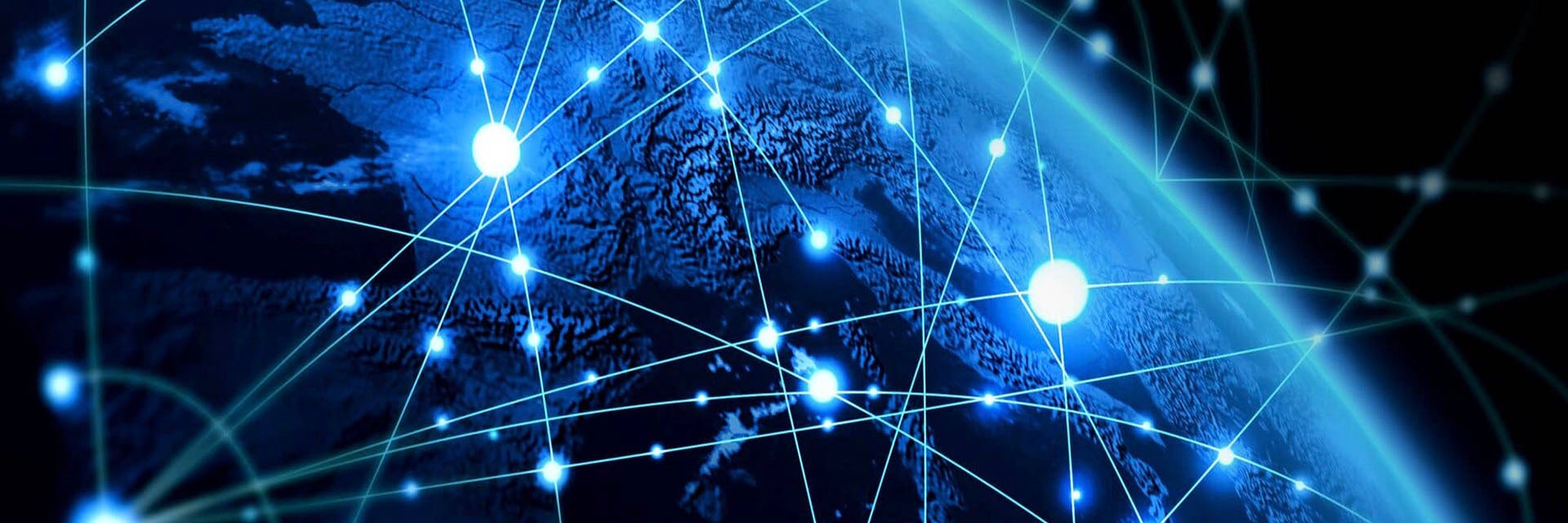 Digital image of a corner of the globe with spots of light and lines connecting them