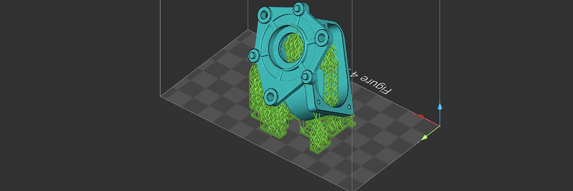 Digital image of a part in software with support structures included