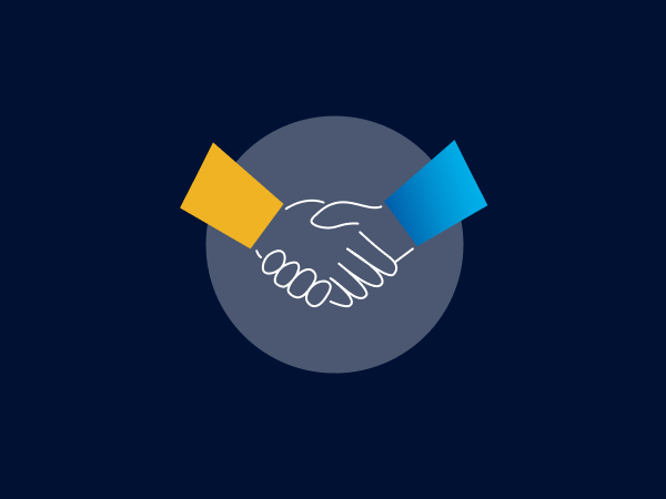 An cartoon icon ot two people shaking hands