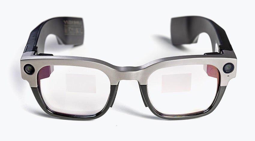 The Vuzix Shield, smart eyewear with a 3D-printed titanium bridge, set against a white background.