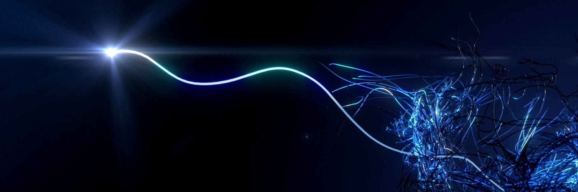 Mindware campaign image, a stream of light emerging from a bundle of blue lines
