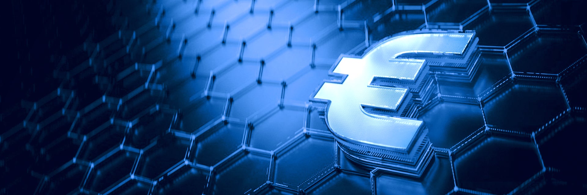 Ein Euro-Symbol auf einem blauen Hintergrund mit Sechsecken