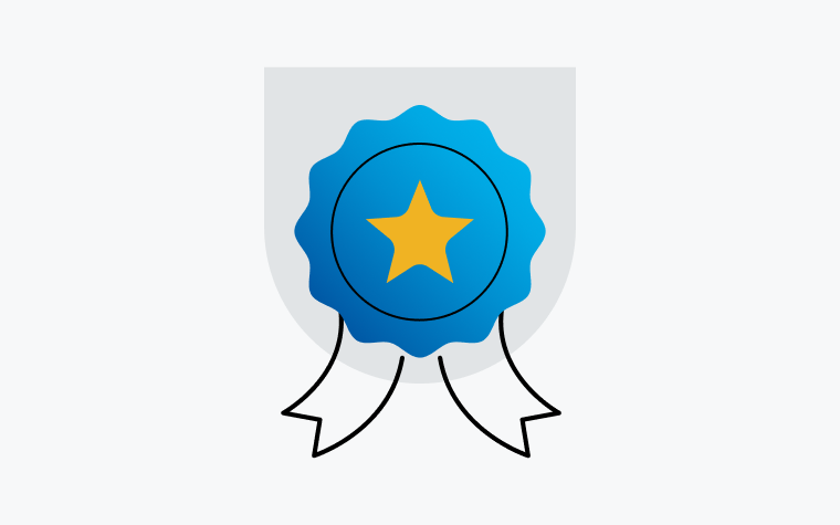 Icon showing a blue ribbon with a star on it