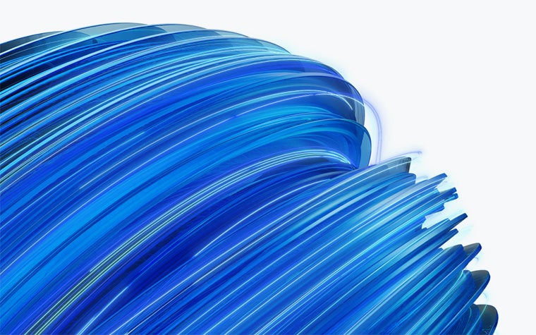 Various blue lines of different widths and shades arching into a circular shape