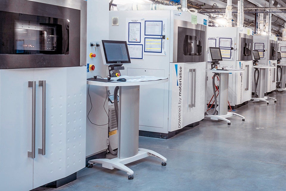 A line of laser sintering machines.