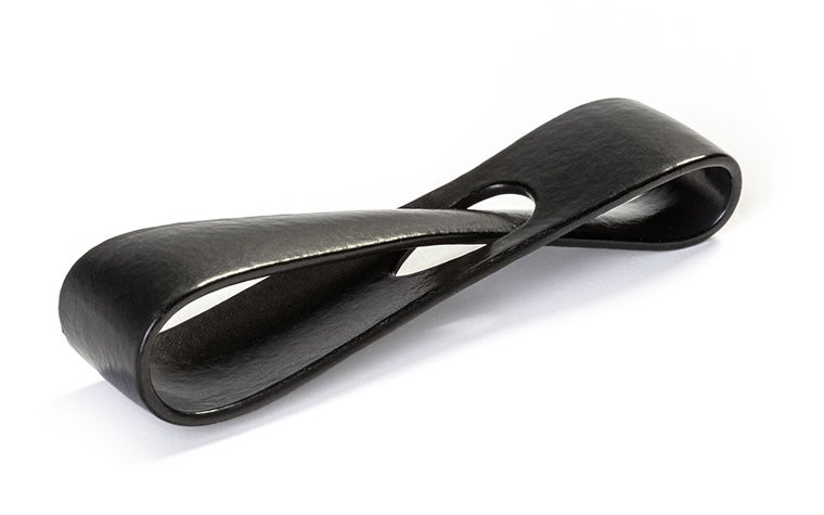 A black 3D-printed loop made from Ultrasint TPU 90A-01 using Multi Jet Fusion, with an extra-smooth finish.
