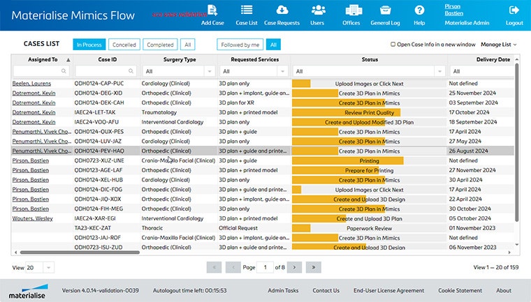 A screenshot of Mimics Flow case management in action.