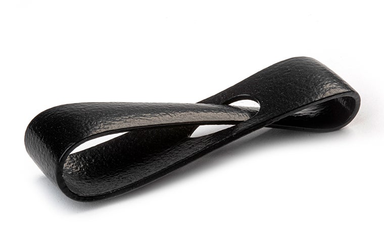 A black 3D-printed loop made from Ultrasint TPU 90A-01 using Multi Jet Fusion, with an extra-smooth finish.