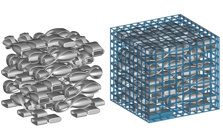 3D models before and after being placed in a sinterbox