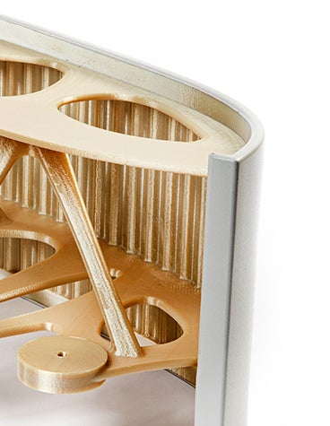 Close-up view of the inside of a 3D-printed spacer part for Airbus