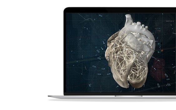 ラップトップ画面上の心臓の3Dデジタルレンダリング