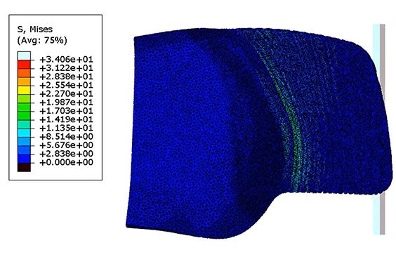A computer-generated image showing finite element modeling of a 3D-printed phits orthotic.