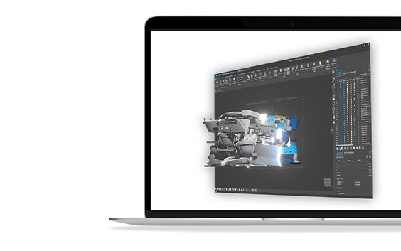 Screenshot of Materialise Magics with a nested build popping out of the screen show on a laptop screen