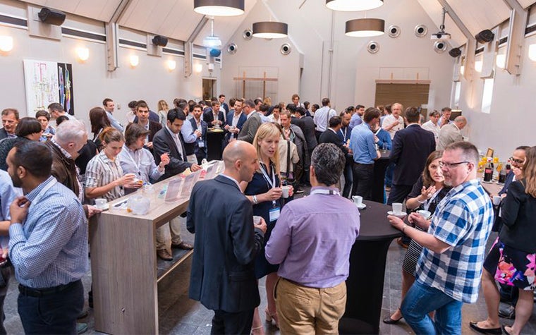 People networking between lectures at the 3D Printing in Medicine Course 