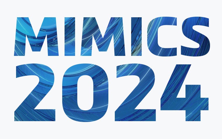 Text "Mimics 2024" and blue swirly lines within the letters