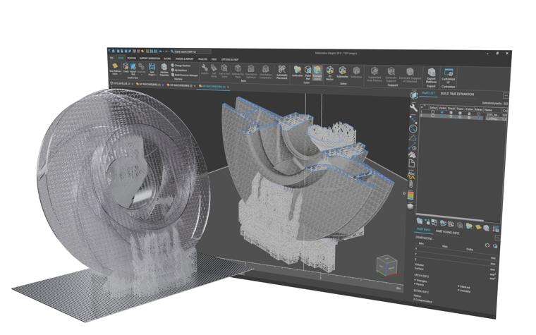 View of a part in Materialise Magics with the SLA printed version popping out of the screen