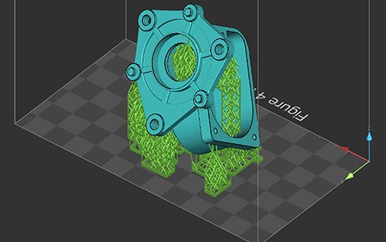 Digital image of a part in software with support structures included
