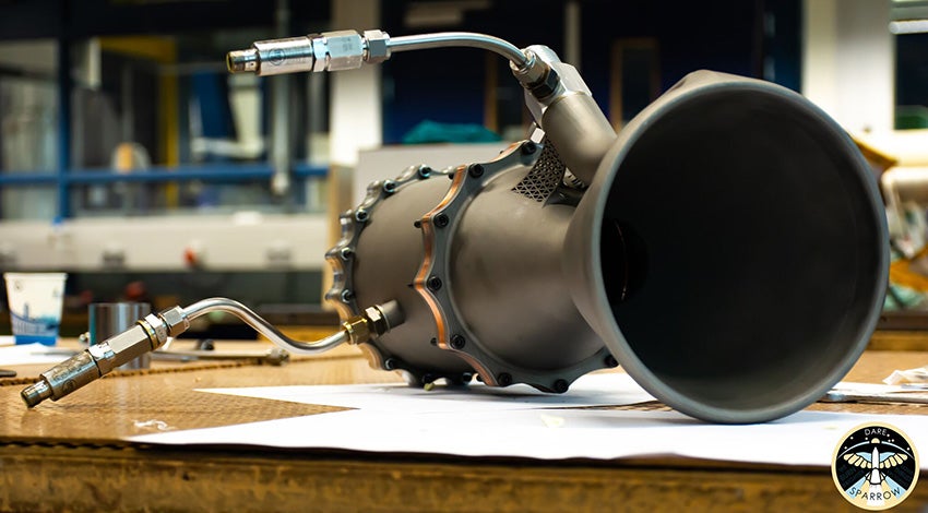 3D-printed combustion chamber on a table