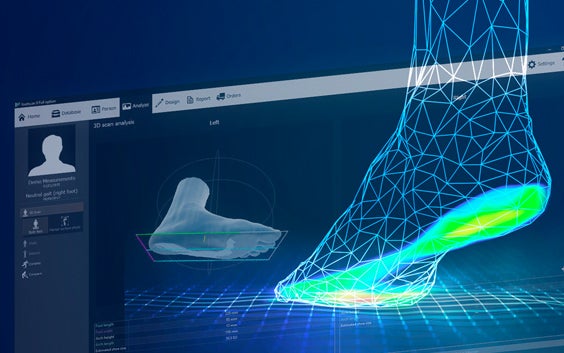 Digital visual of pressure points on the bottom of a foot