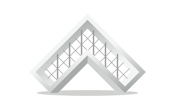 A three-dimensional angular shape resembling an upward-pointing arrow with an internal lattice support structure.