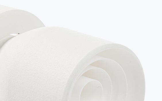 View of the inside of a 3D-printed food nozzle lying on its side