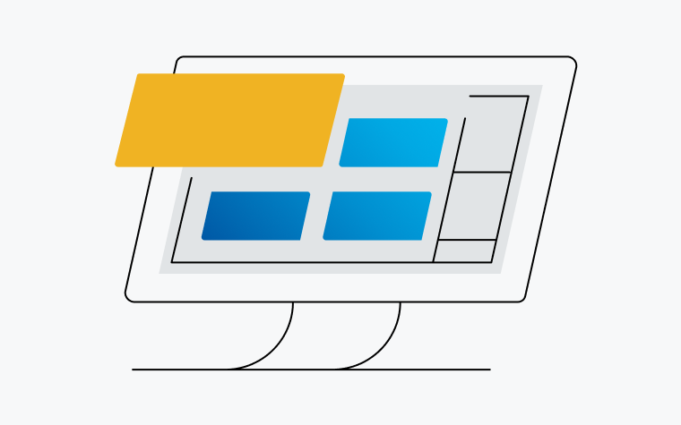 An icon of a monitor screen with three blue rectangles and one large, orange rectangle.