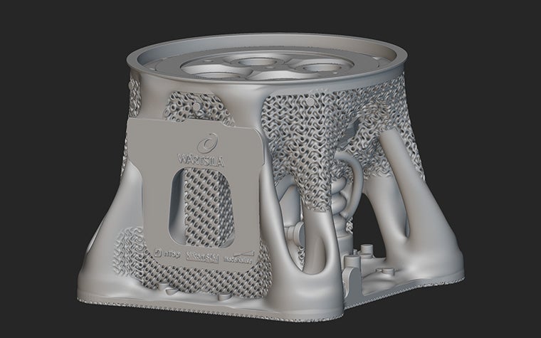 Digital image of the cylinder head 3D printed for Wärtsilä by Nikon SLM