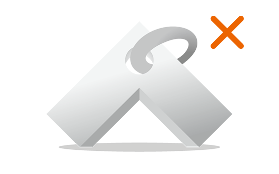 A three-dimensional angular shape resembling an upward-pointing arrow with a curved hook emerging from its top, accompanied by an orange “X” in the upper right corner.