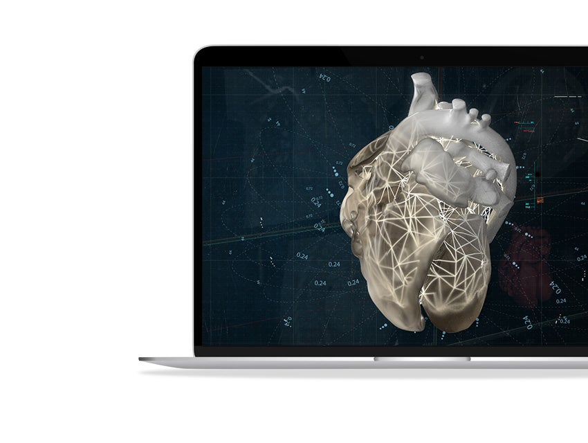 ラップトップ画面上の心臓の3Dデジタルレンダリング