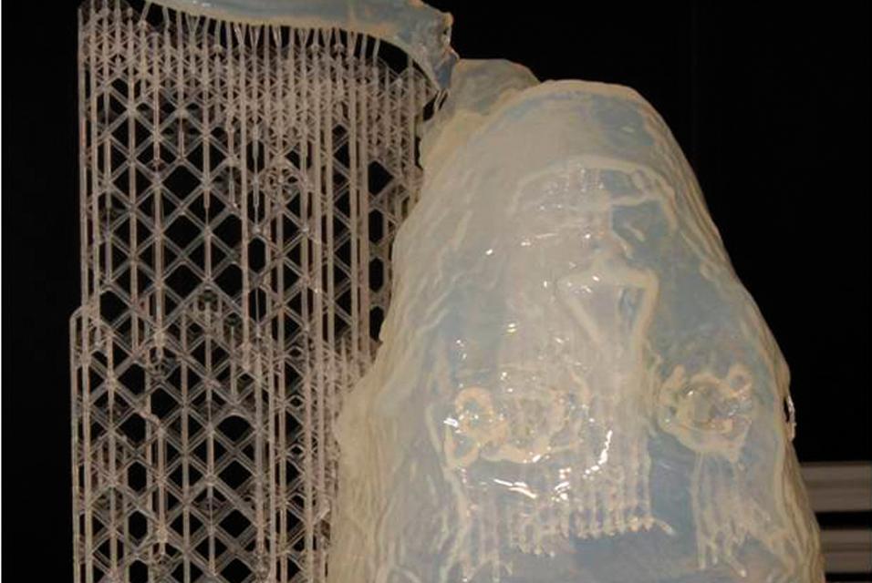 Final 3D-printed King Tut model in resin with the support structures attached