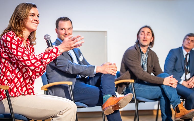 A woman speaking during a panel session at the 3D Planning and Printing in Hospitals Forum 2025
