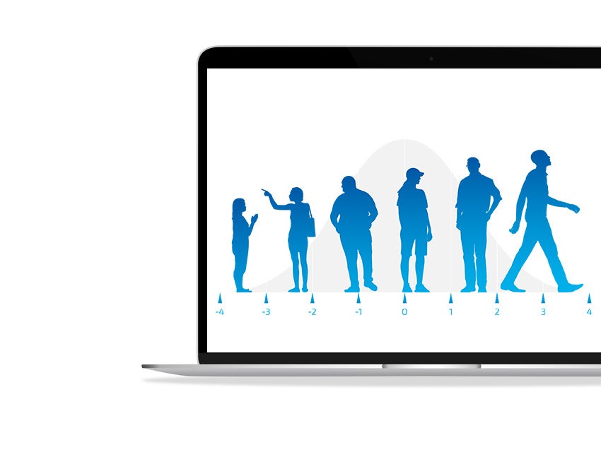 A series of side profiles of different sized people are shown in a horizontal graph in ascending order from left to right.