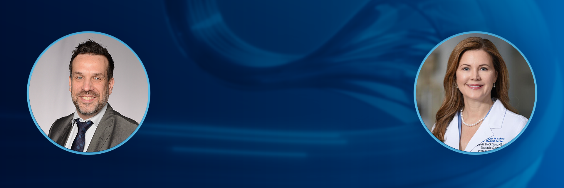 Dr. Shanda Blackmon and Dr. Igor Saftic in circles on a blue background.