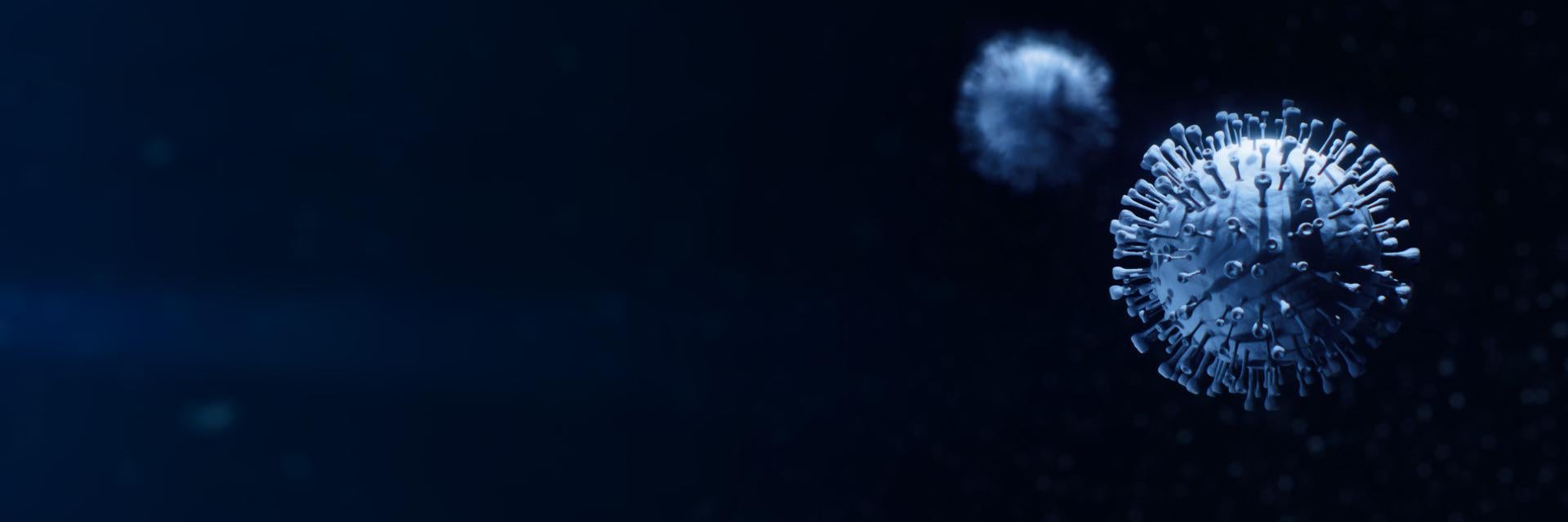 Image of a blue virus on a black background