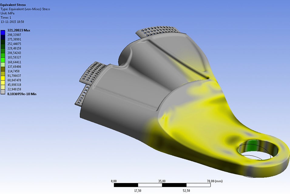 Representación 3D que muestra las fuerzas de tensión en la espoleta