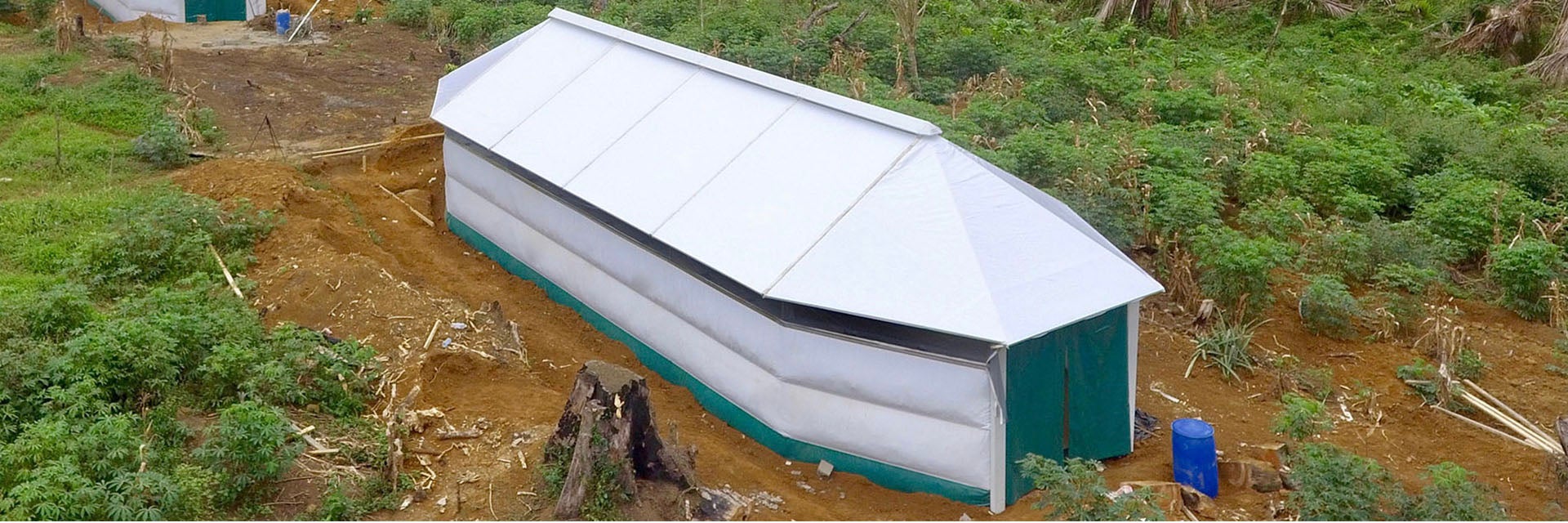 Aerial view of a temporary Maggie Shelter