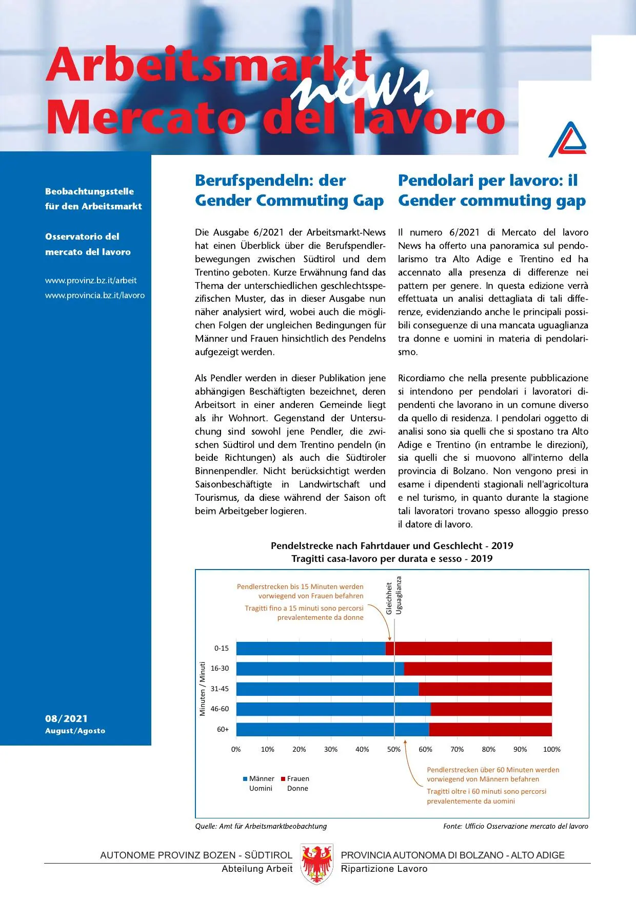 Nr. 8/2021 - Pendolari per lavoro: il Gender commuting gap