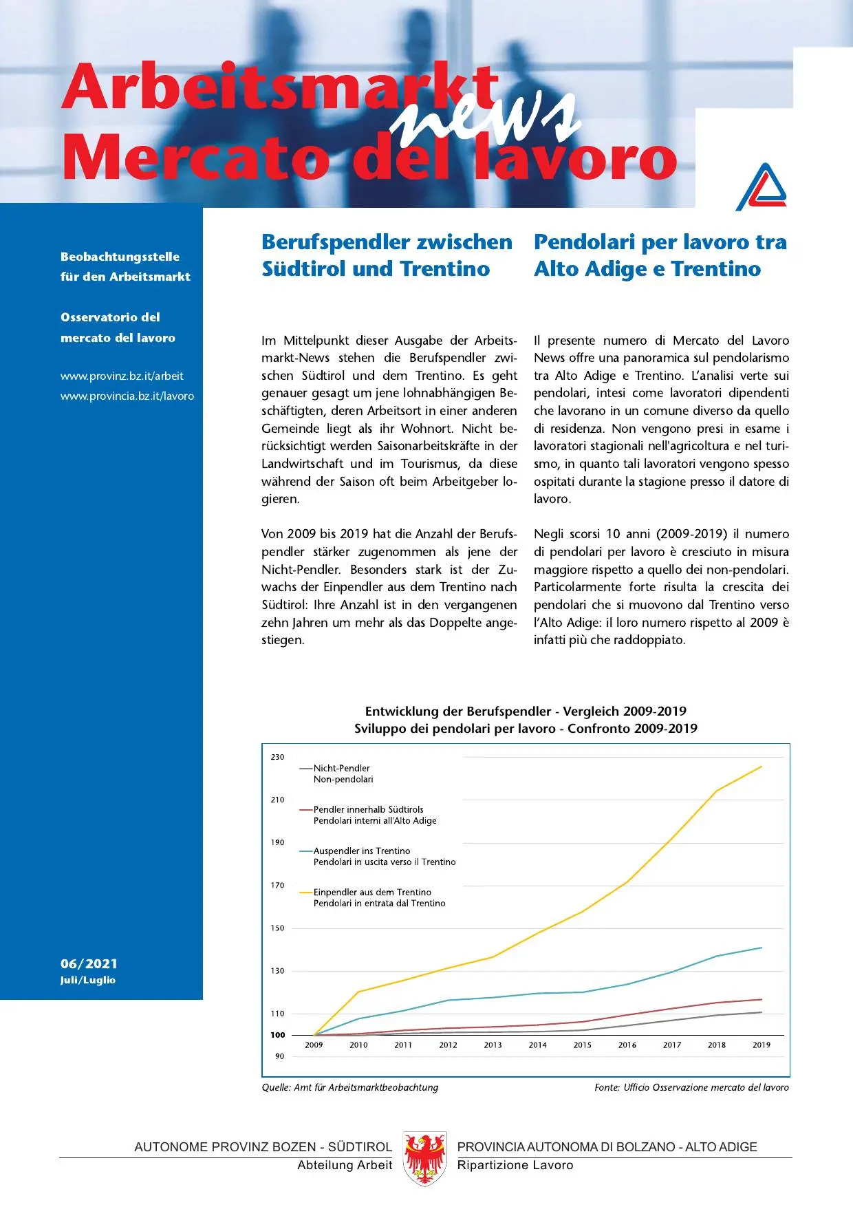 Nr. 6/2021 - Pendolari per lavoro tra Alto Adige e Trentino