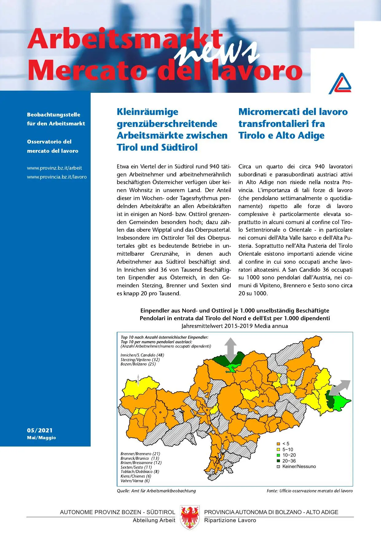 Nr. 5/2021 - Micromercati del lavoro transfrontalieri fra Tirolo e Alto Adige