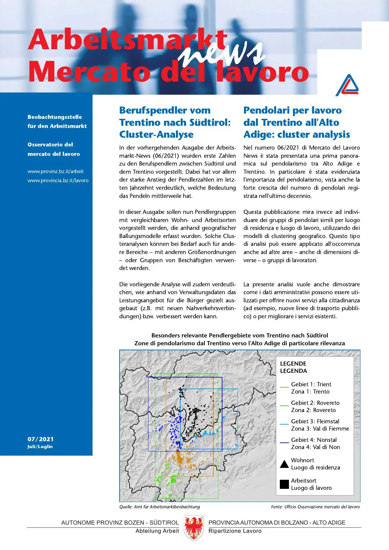 Nr. 7/2021 - Pendolari per lavoro dal Trentino all’Alto Adige: cluster analysis